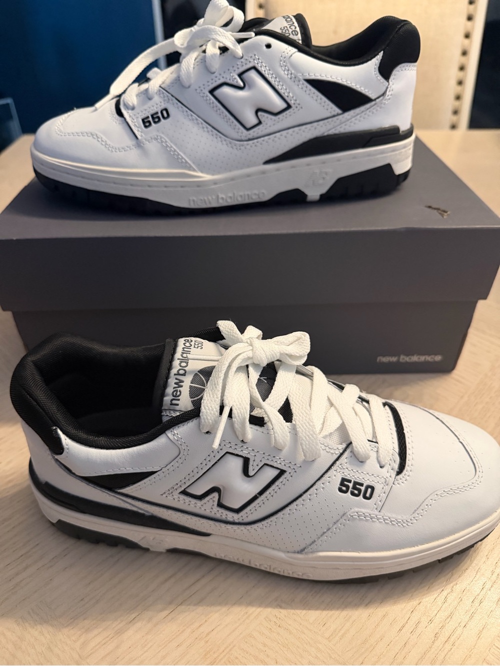New Balance 550 White and Black Leather Sneakers (NWT size 8)